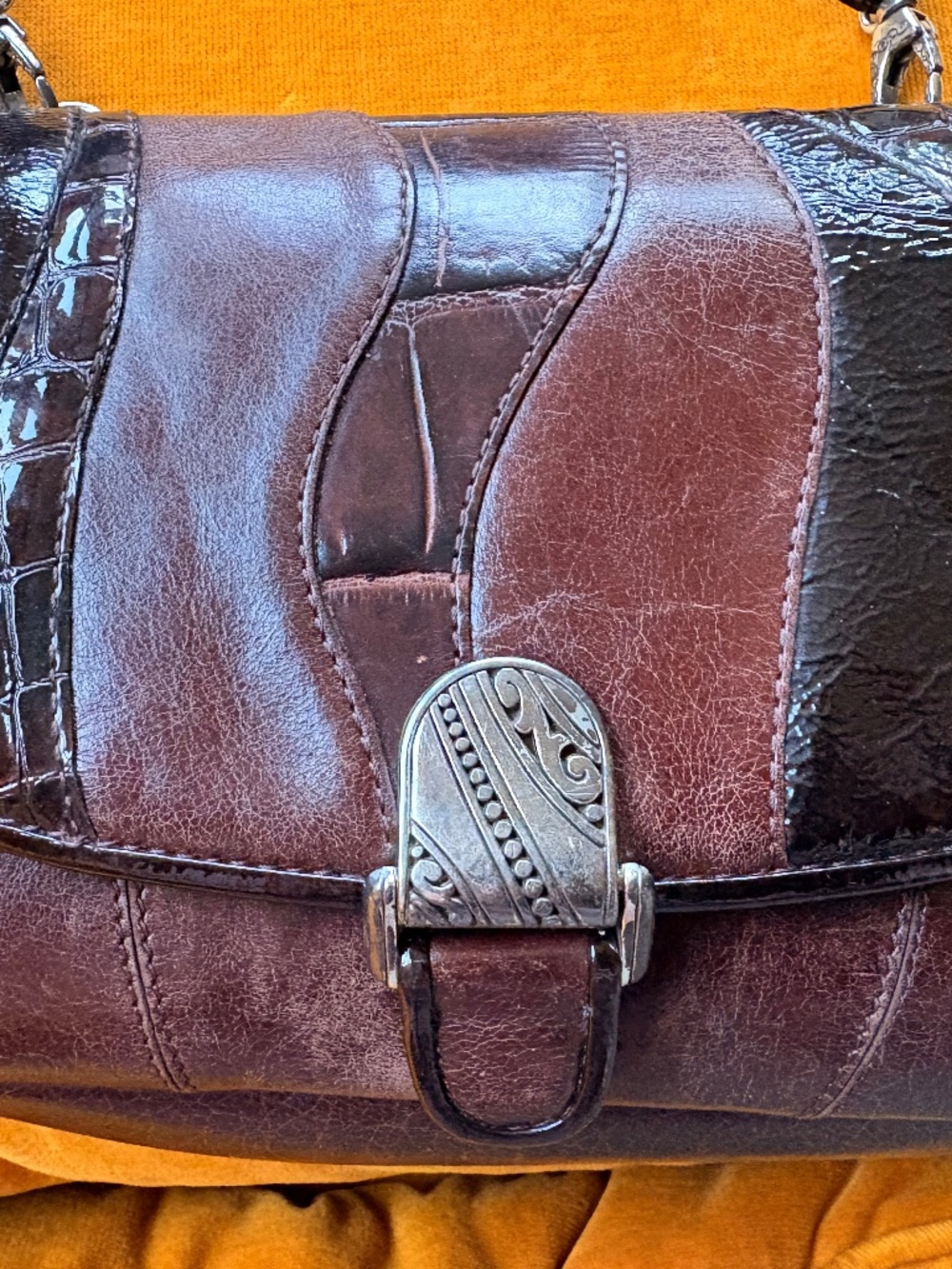 Brighton Brown Signature Fabric & Croc Embossed Leather Crossbody Organizer